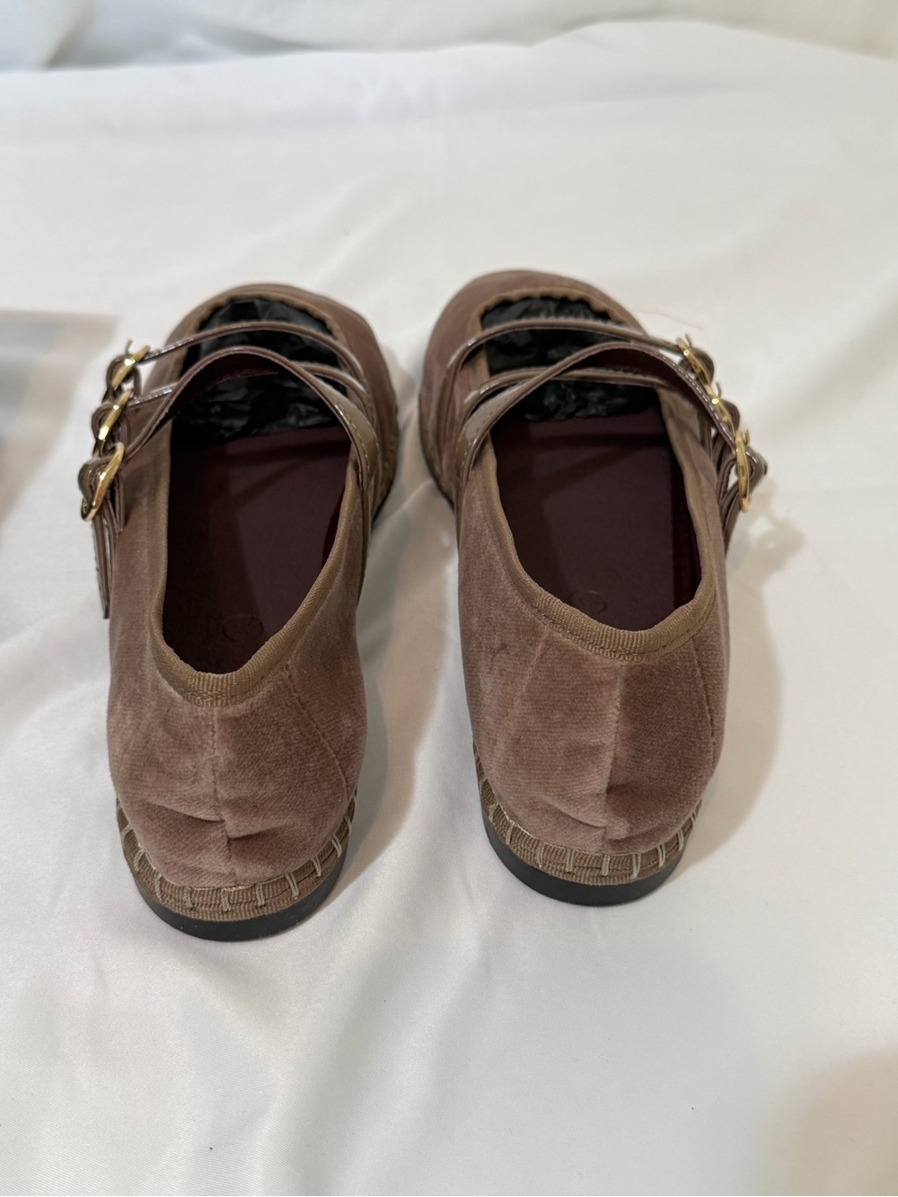 Flabelus Mina Triple Strap Velvet Mary Jane Flats Brown EU 41 NIB Handmade Spain - Picture 15 of 17